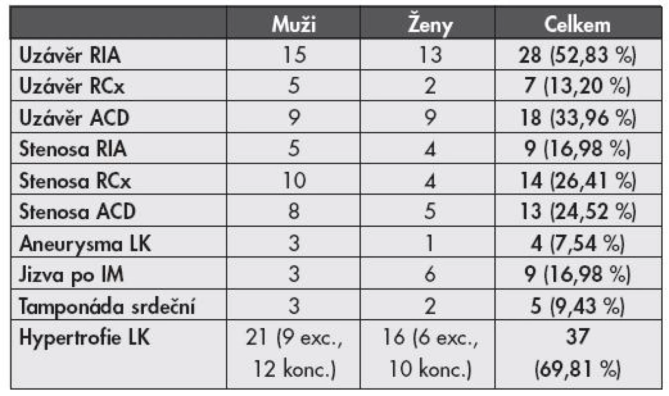 Nálezy postižení srdce a věnčitých tepen zaznamenané v pitevních protokolech vybraných osob