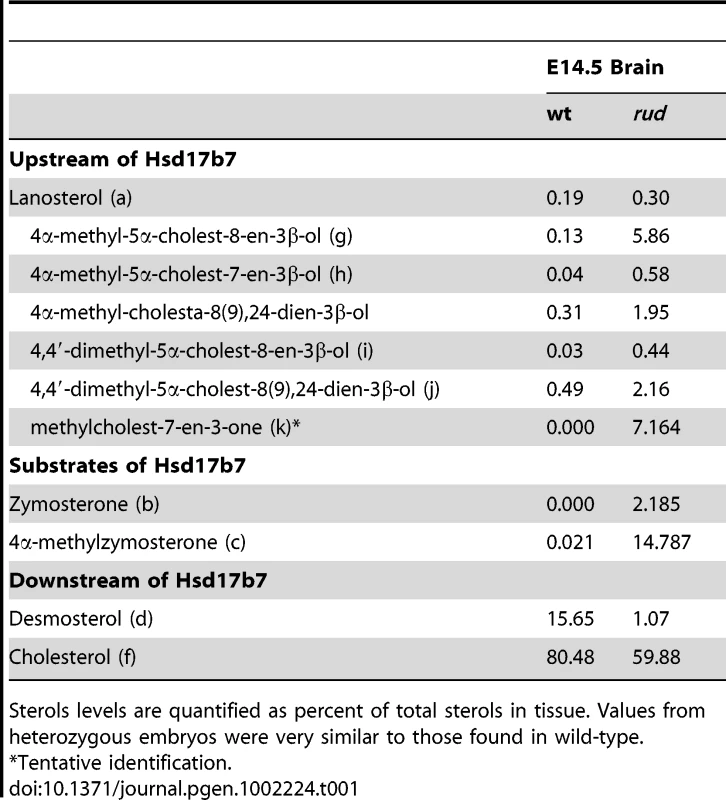 Analysis of sterols present in brain tissue.