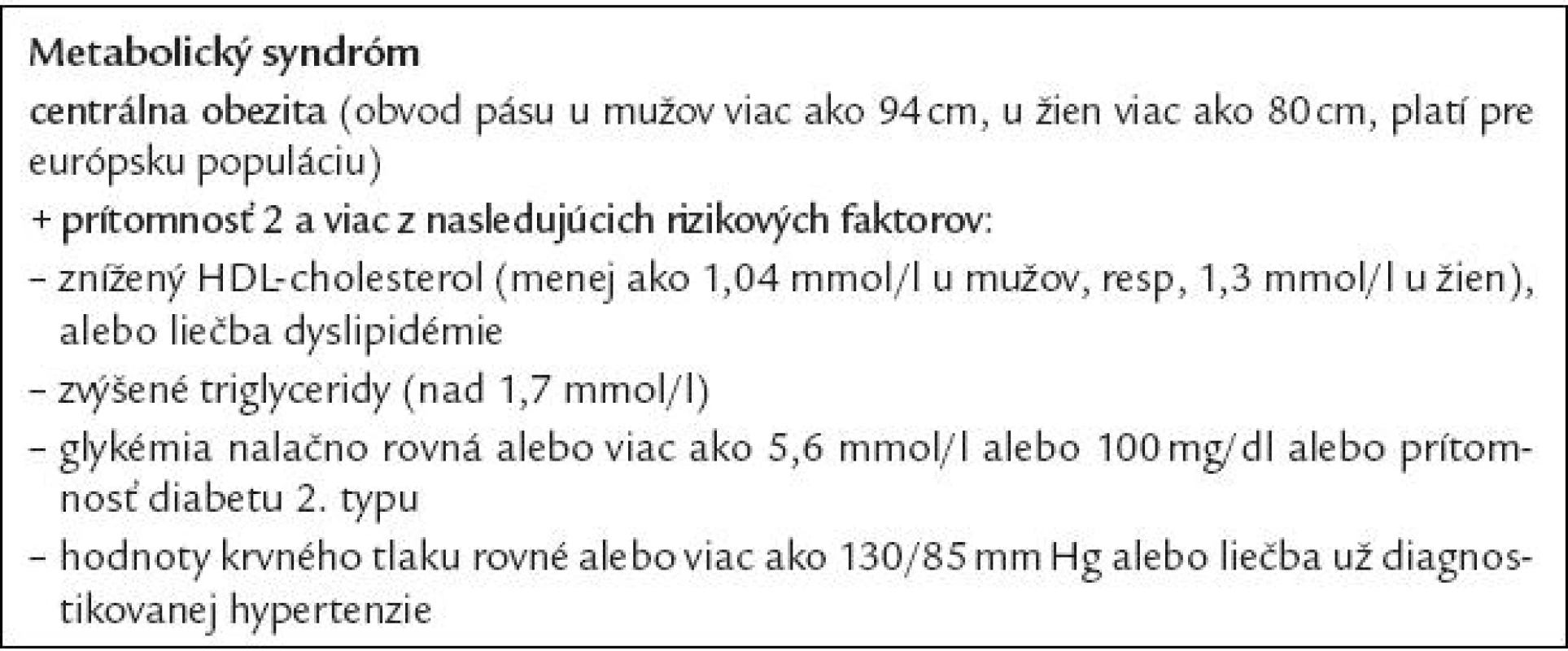Metabolický syndróm: definícia International Diabetes Federation (IDF).