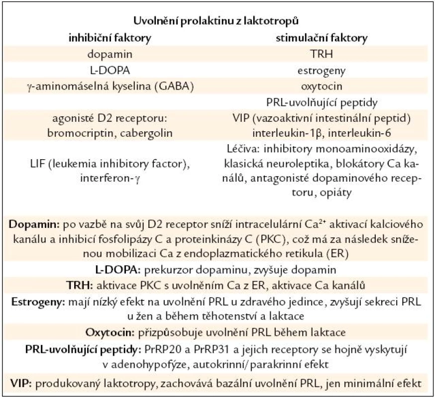 Faktory ovlivňující uvolnění prolaktinu z laktotropů a mechanizmy, jimiž působí.