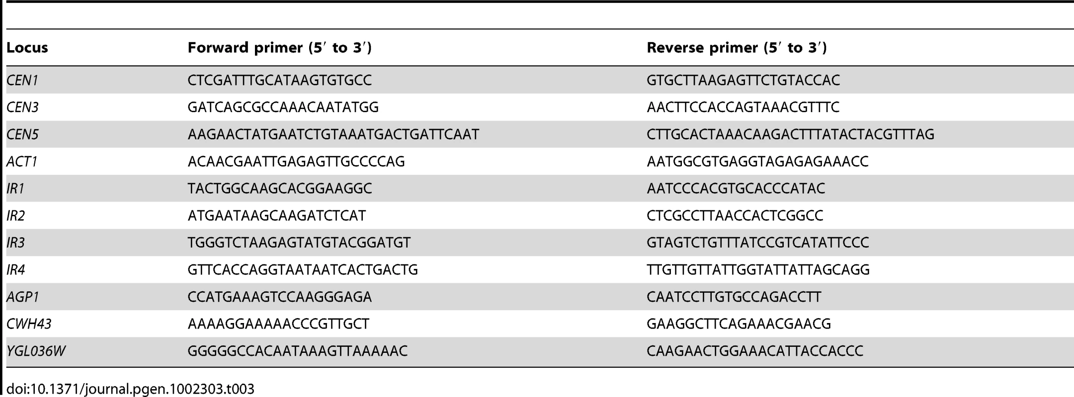 List of primers used in this study.