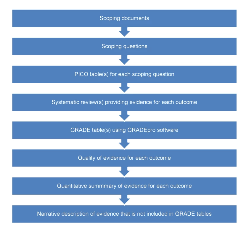 From scoping questions to evidence profiles: flow-chart describing the process to identify, summarize, and rate the evidence for each scoping question.