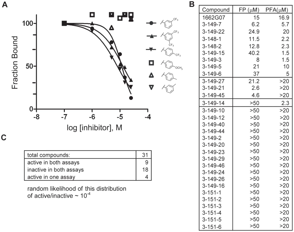 Activity profiles of selected compounds in competition FP and PFA assays.