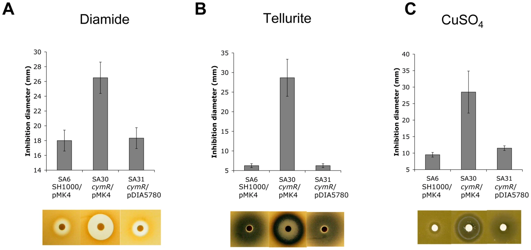 Stress resistance phenotypes of a <i>S. aureus</i> Δ<i>cymR</i> mutant.