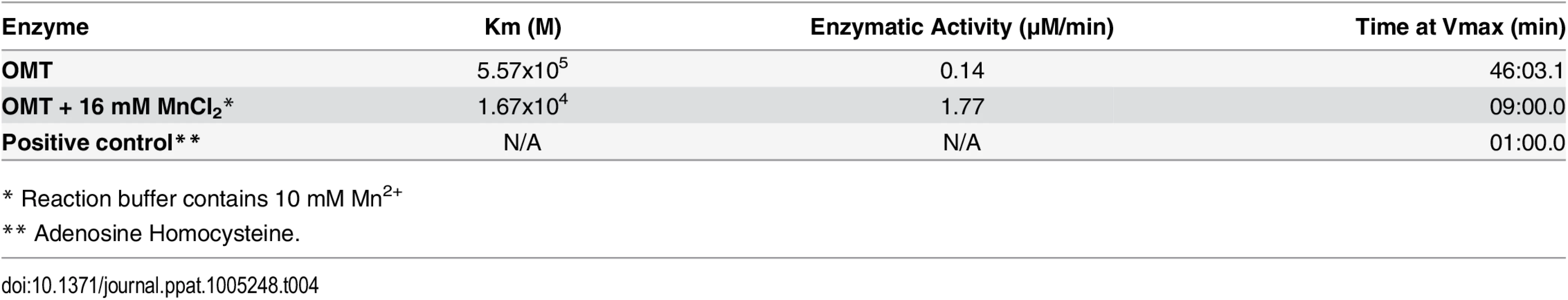 <i>In vitro</i> reaction kinetics of the methylation of Msp4 by OMT.