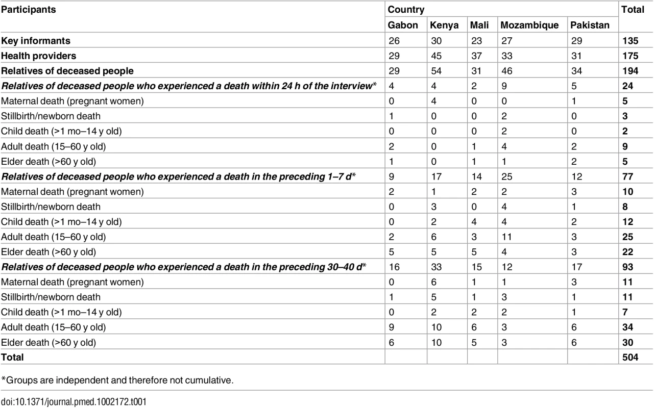 Number of interviews by target group and country.