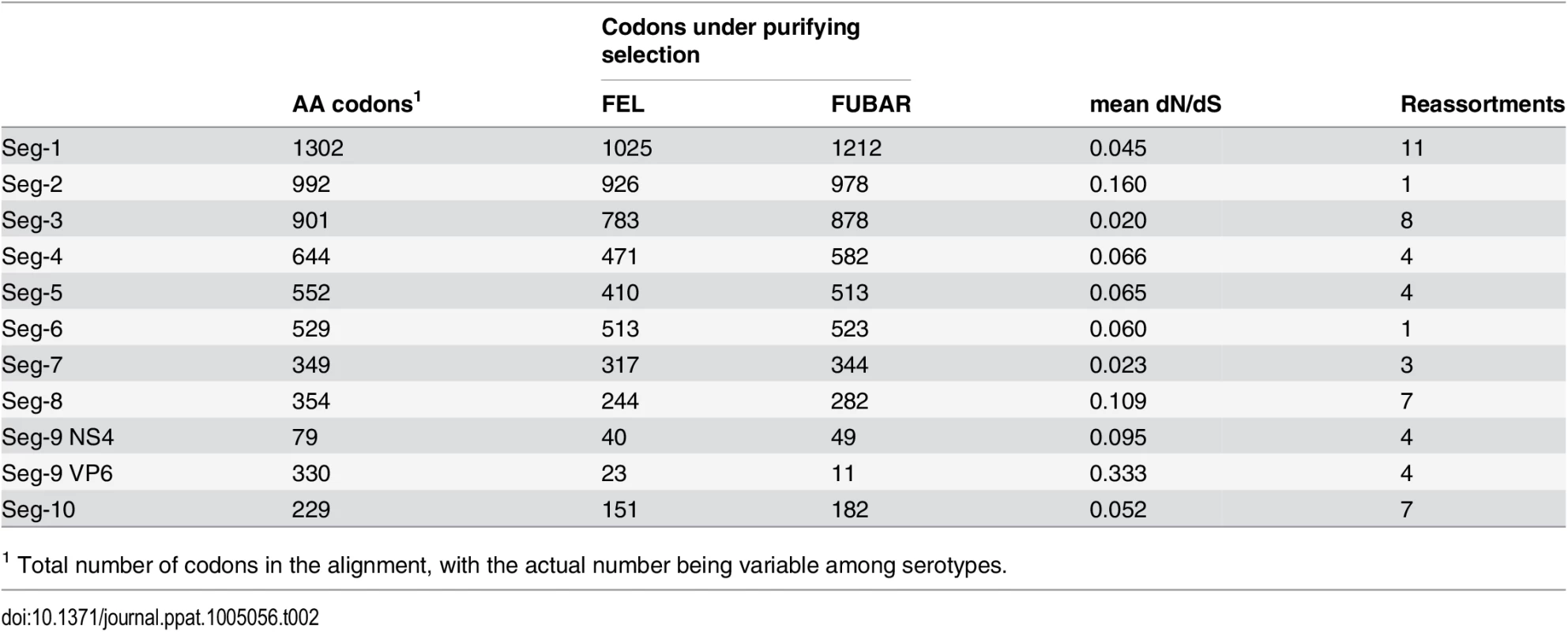 Number of sites potentially under negative selection in the BTV genome according to two inference methods (FEL—fixed-effects likelihood, FUBAR—fast unconstrained Bayesian approximation).