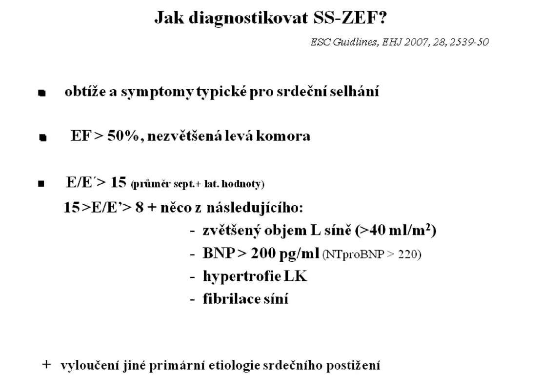Doporučená diagnostická kritéria pro srdeční selhání se zachovanou EF.

