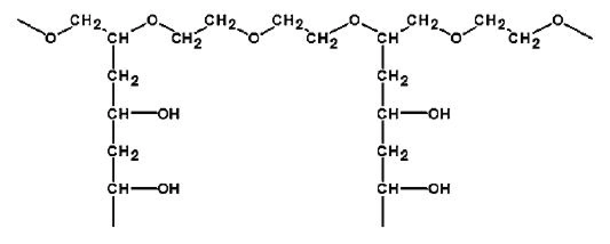 Strukturní vzorec PVA-PEG roubovaného kopolymeru (Kollicoat IR) <sup>24)</sup>