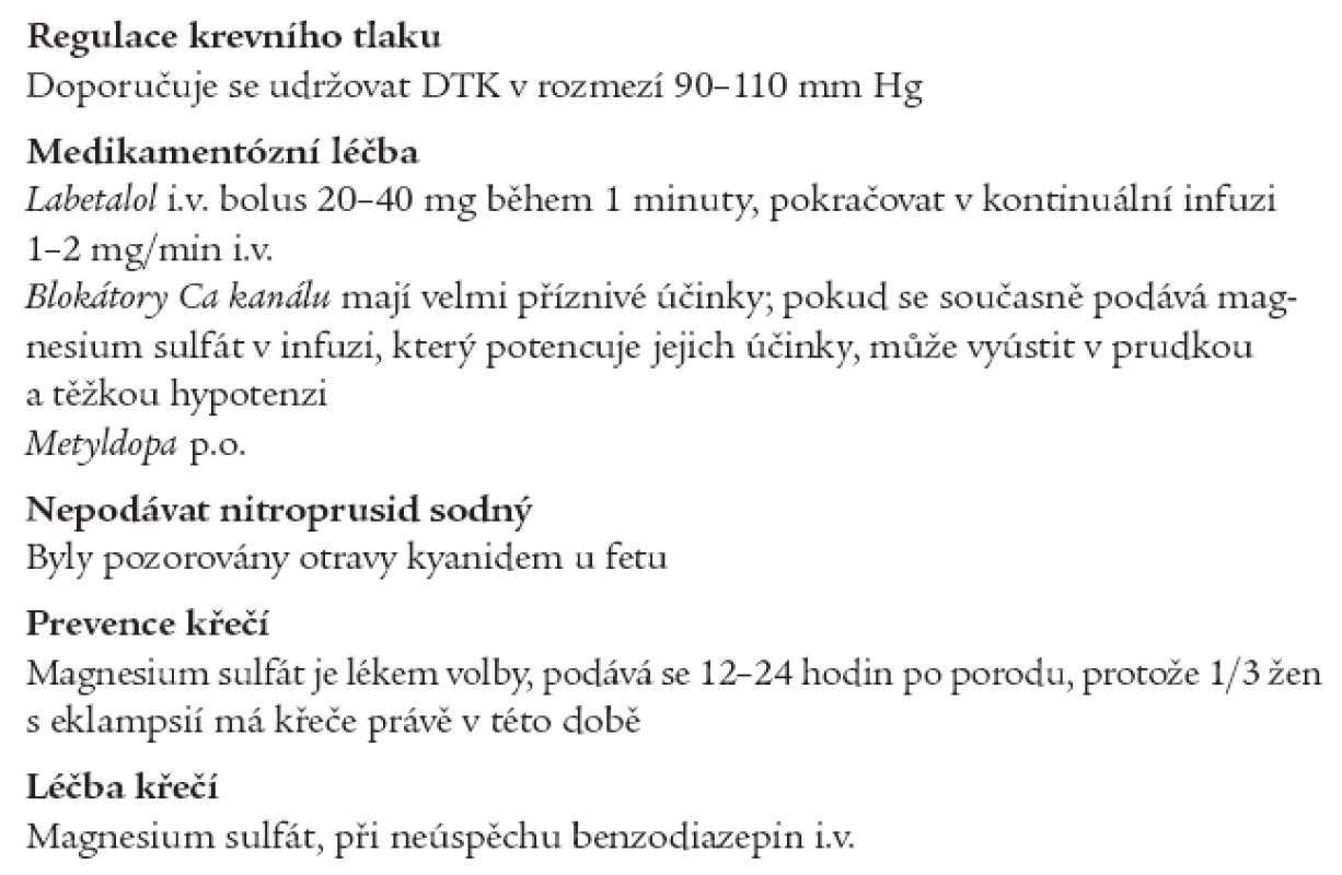 Doporučení pro léčbu těžké hypertenze na konci těhotenství nebo při porodu.