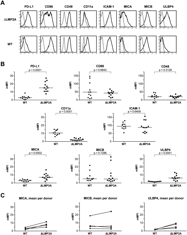 Immunophenotype of EBV-infected B cells with or without LMP2A.