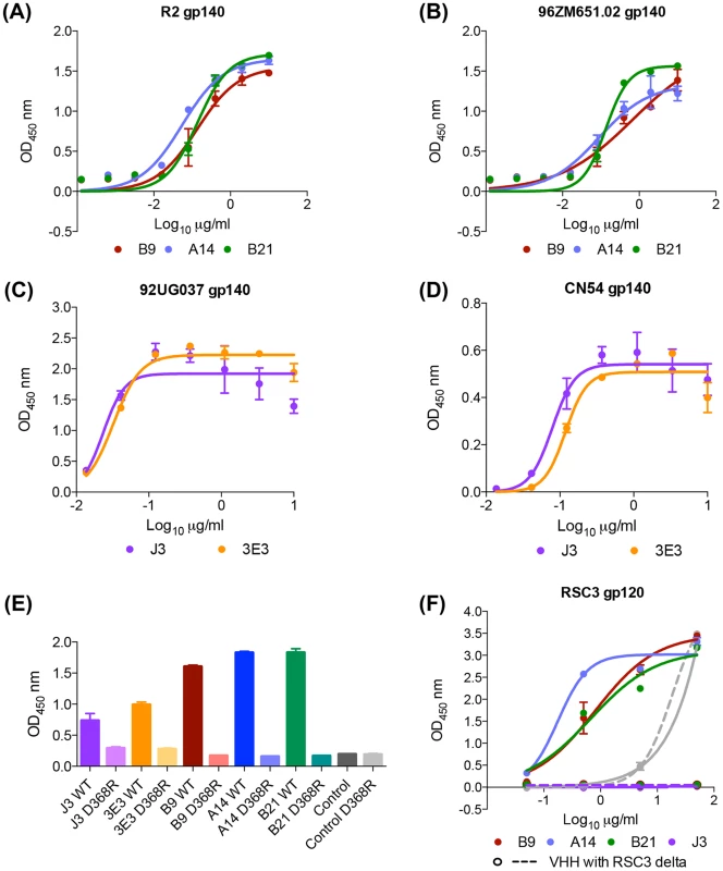 A14, B9, B21 binding to HIV ENV.