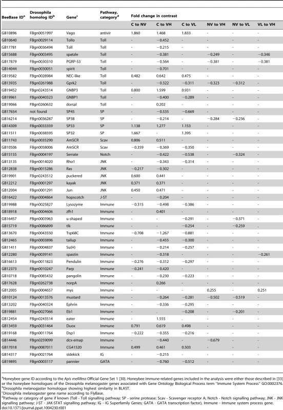 Differential expression of the honeybee immune-related genes in response to oral DWV and <i>Varroa</i> mite feeding.
