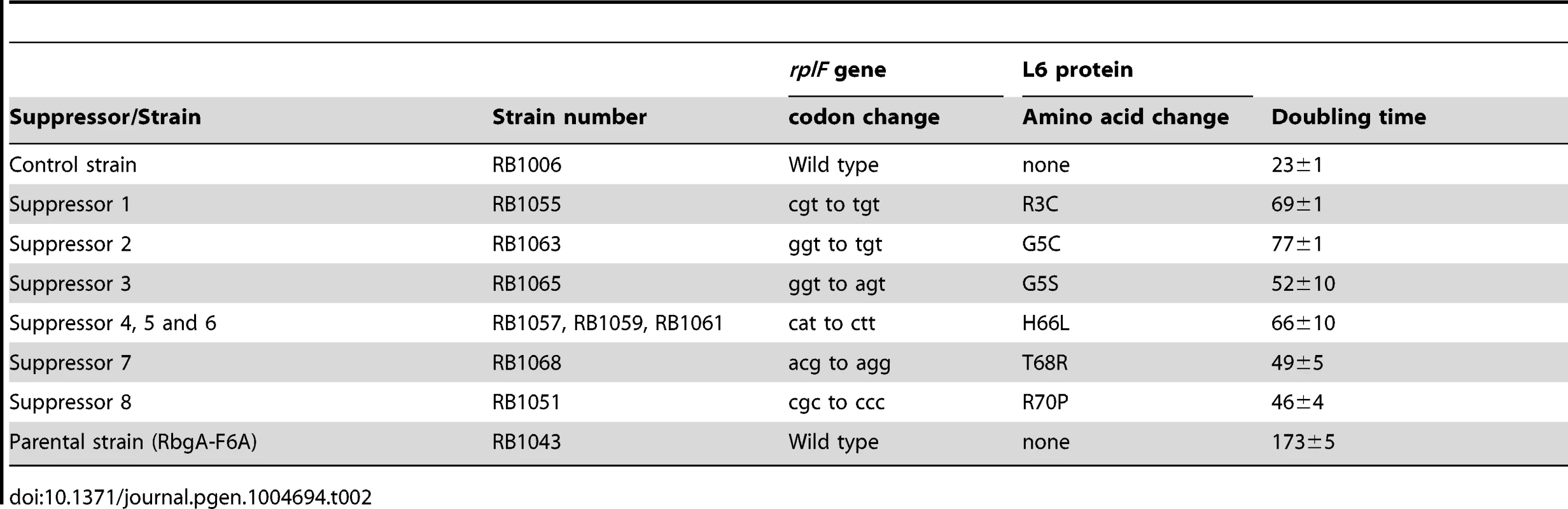 Suppressor mutations in ribosomal protein L6.