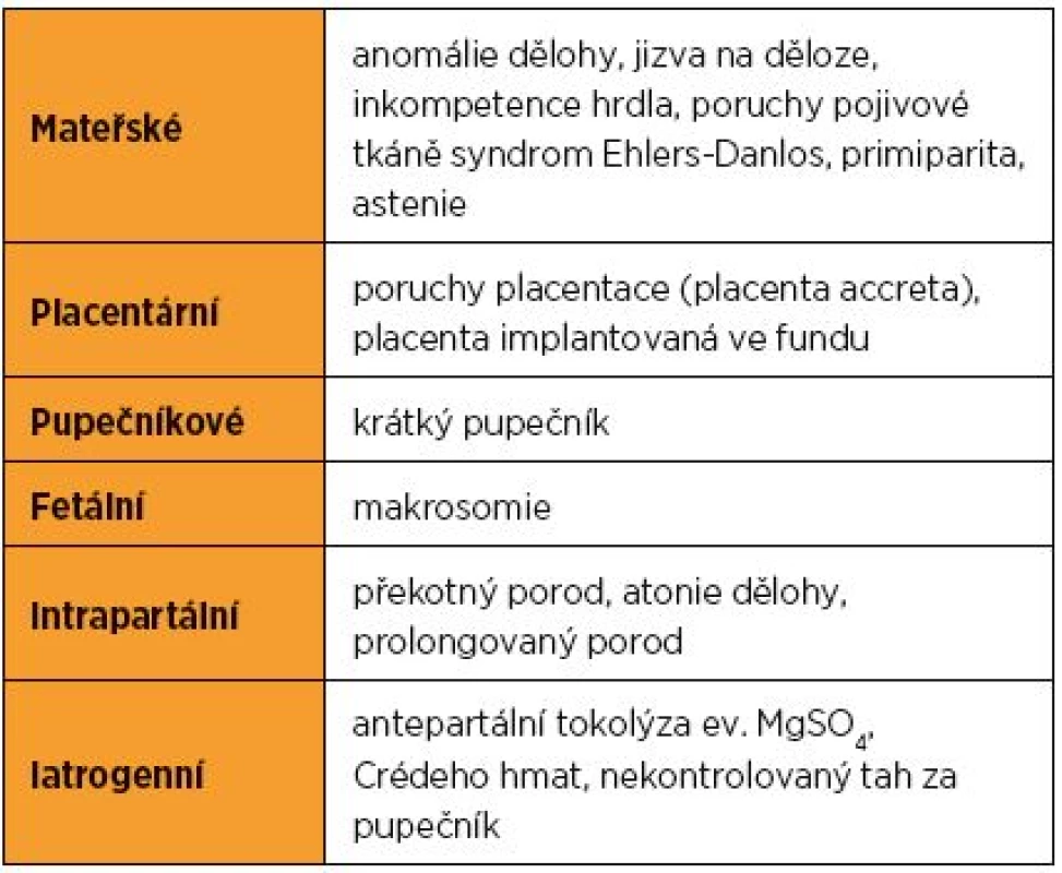 Rizikové faktory inverze dělohy [3, 9]