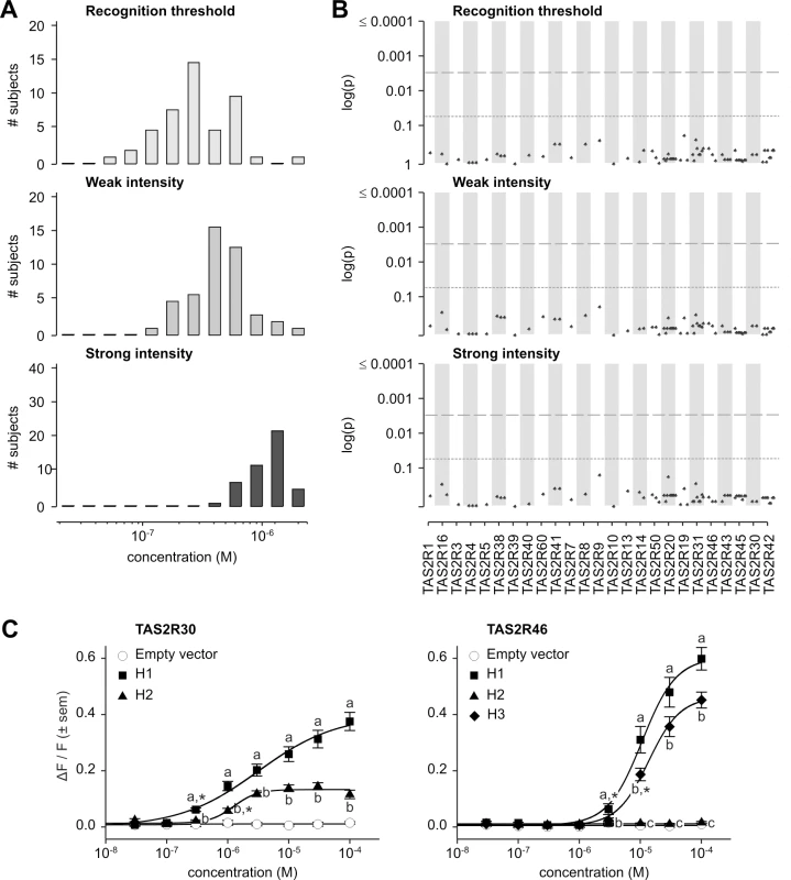 Absinthin phenotypes, genotype-phenotype associations, and functional assays.
