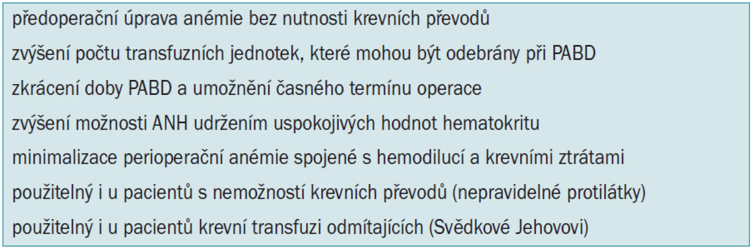 Výhody aplikace lidského rekombinantního erytropoetinu (rHuEPO).