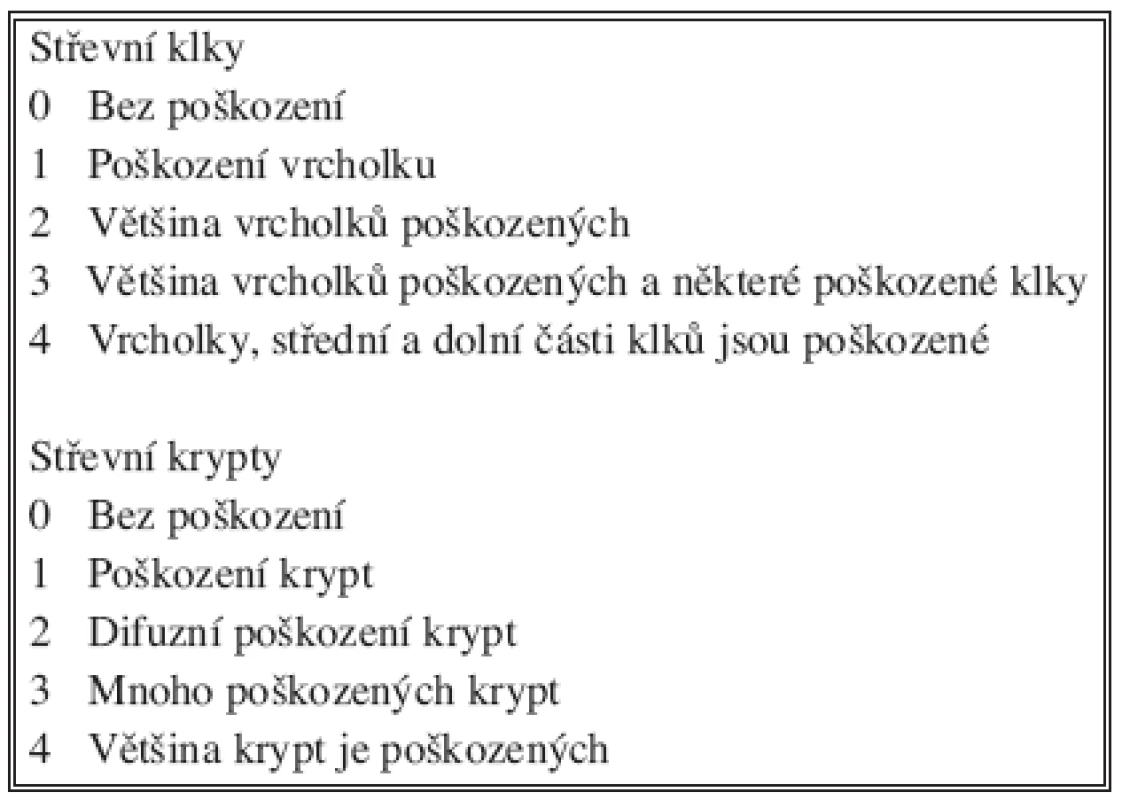 Histopatologické hodnocení transplantovaného střeva podle Parka
Tab. 1. Histopathological assessment of the transplanted intestine according to Park