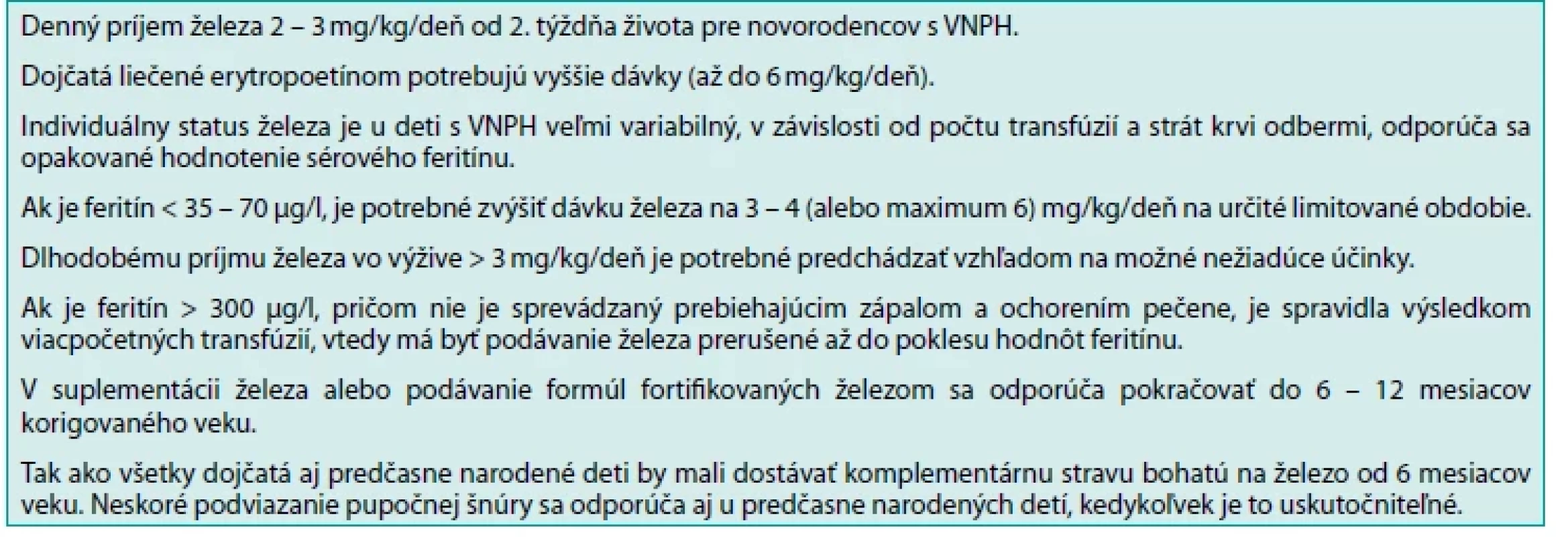 Odporúčanie pre podávanie železa (ESPGHAN 2022)