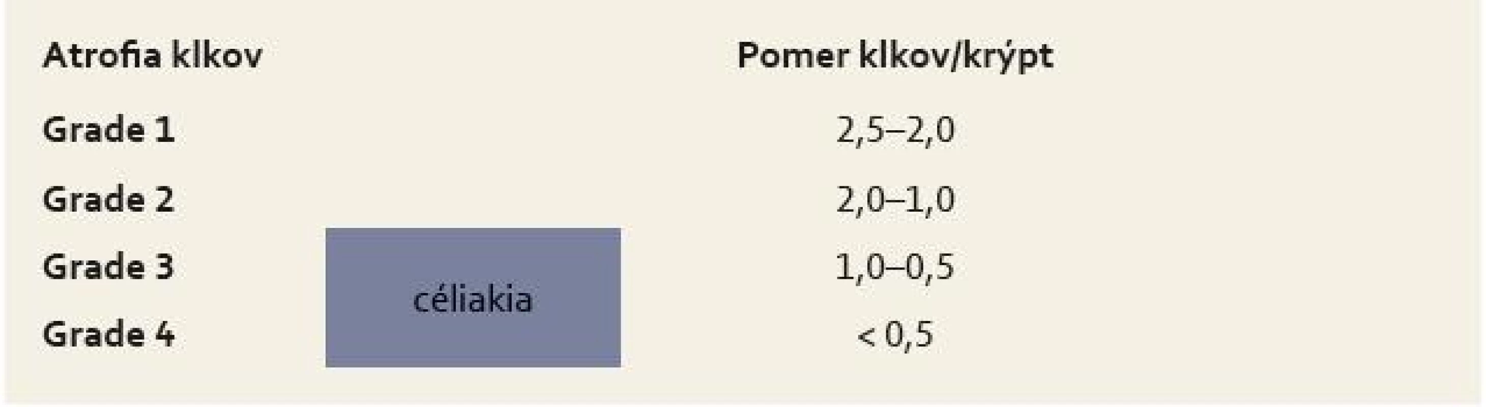 Grading atrofie klkov podľa Druta [18].
Tab. 2. Grading of villous atrophy according to Drut [18].