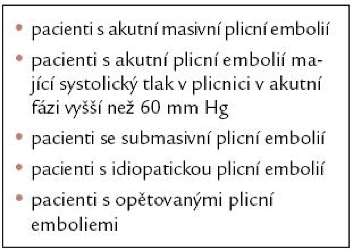 Dlouhodobé sledování vybraných pacientů po akutní plicní embolii.