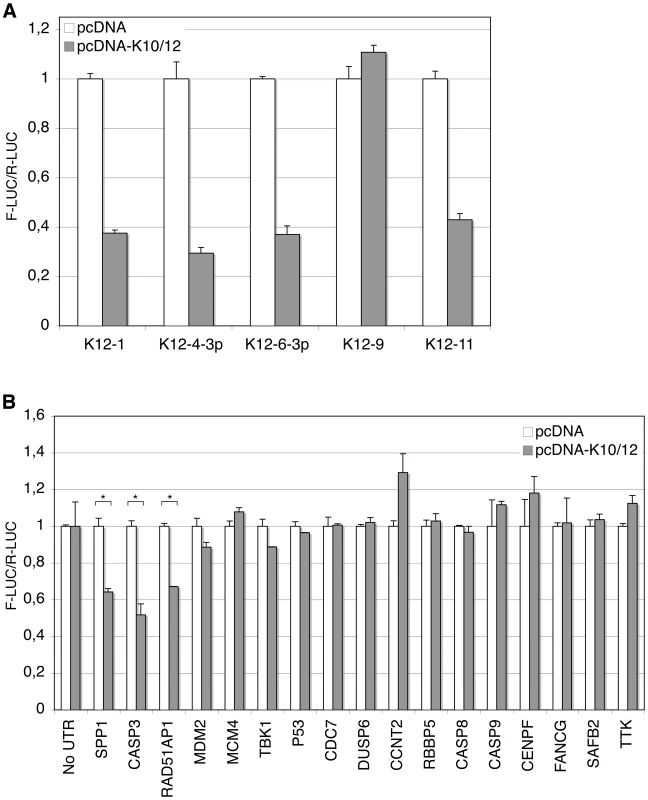 Validation of putative targets of KSHV miRNAs by luciferase assays.