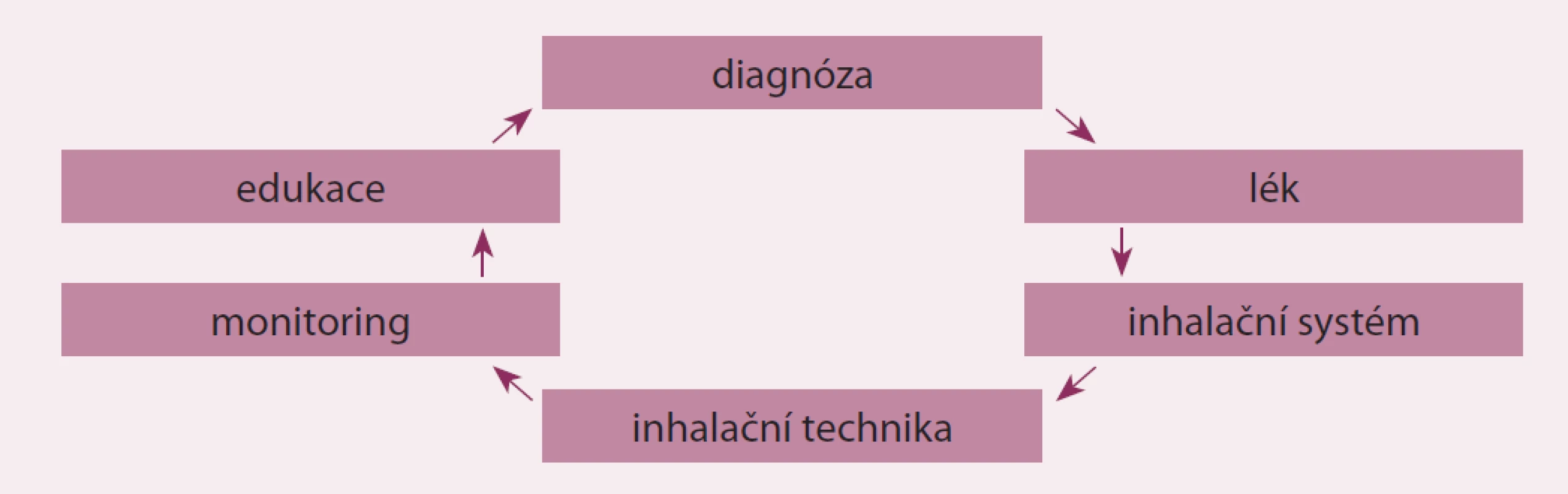 Řetězec efektivity inhalační léčby.