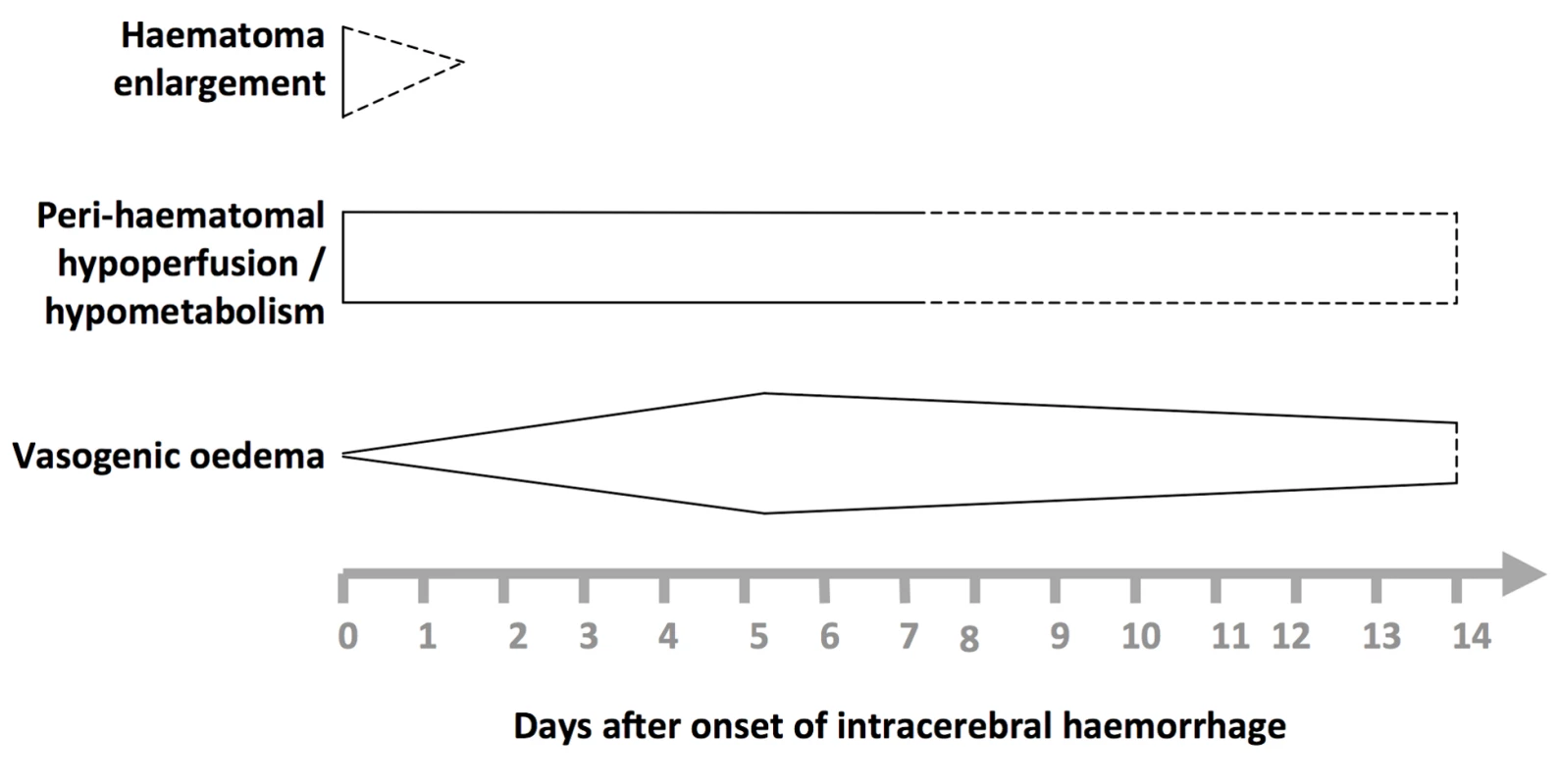 Selected pathophysiological mechanisms that have been identified in humans after acute, spontaneous intracerebral haemorrhage.