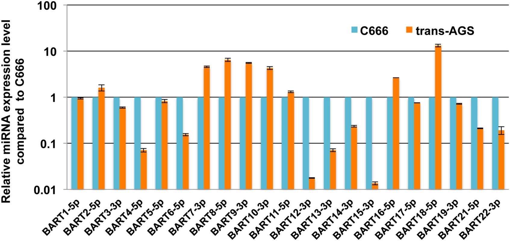 Expression of individual EBV miR-BARTs in human AGS cells.