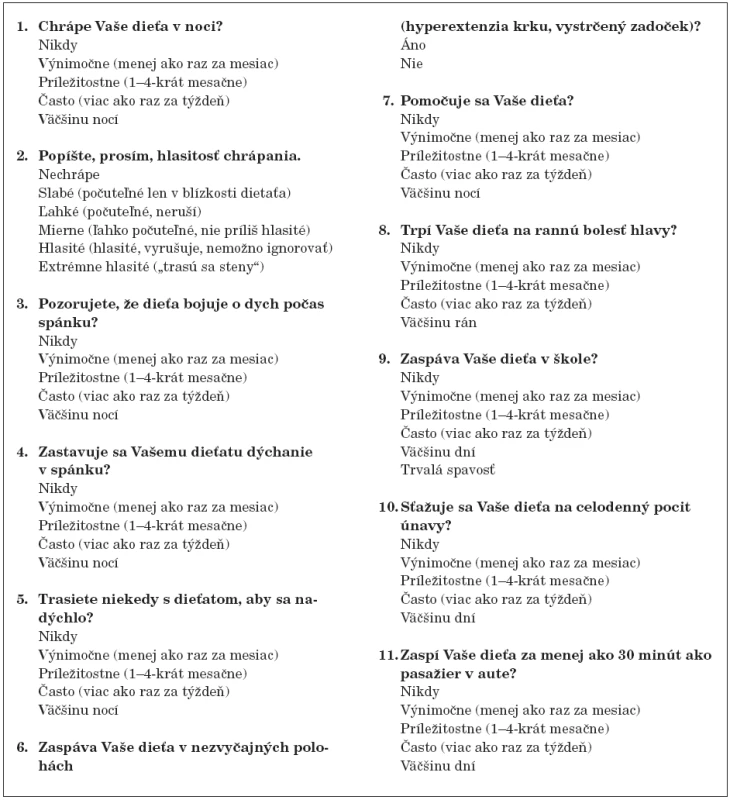 Dotazník spánkového apnoe (pre 5-ročné a staršie deti).