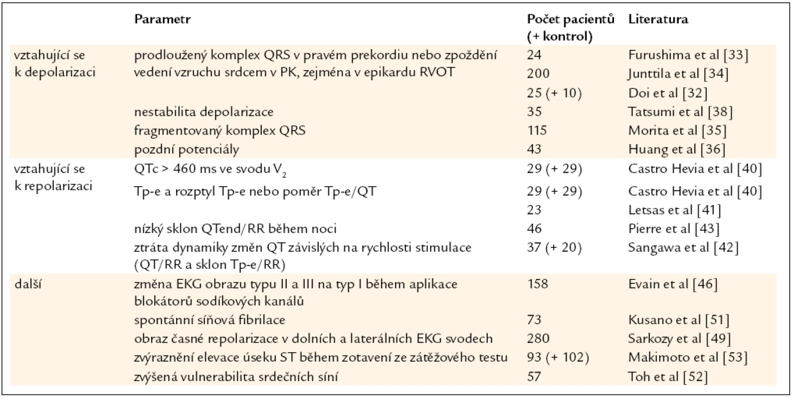 Nově navržené rizikové faktory u BrS vycházející z EKG vyšetření.