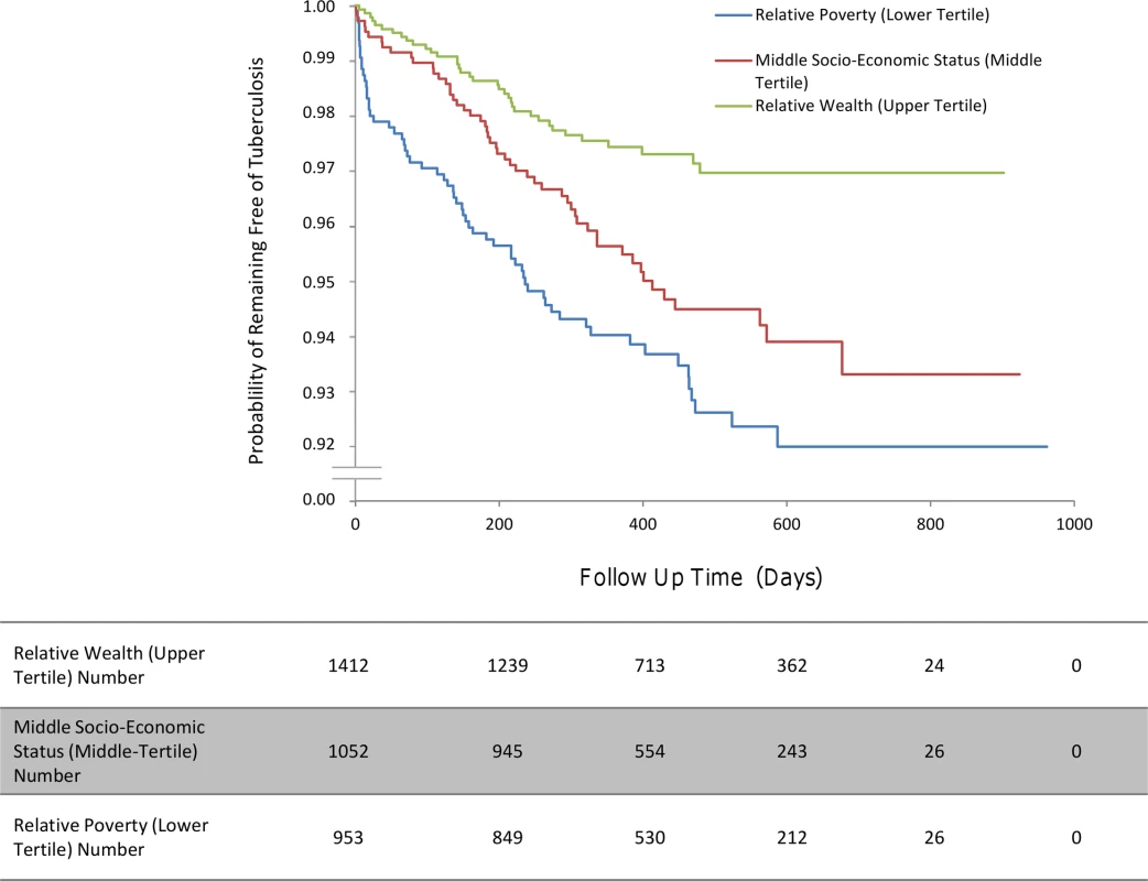 The incidence of second cases of tuberculosis disease stratified by household socio-economic status.