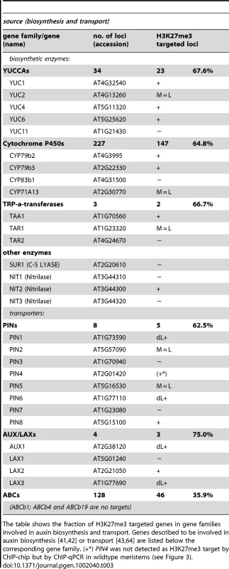 Genes involved in auxin biosynthesis and transport are regulated by PcG/H3K27me3.