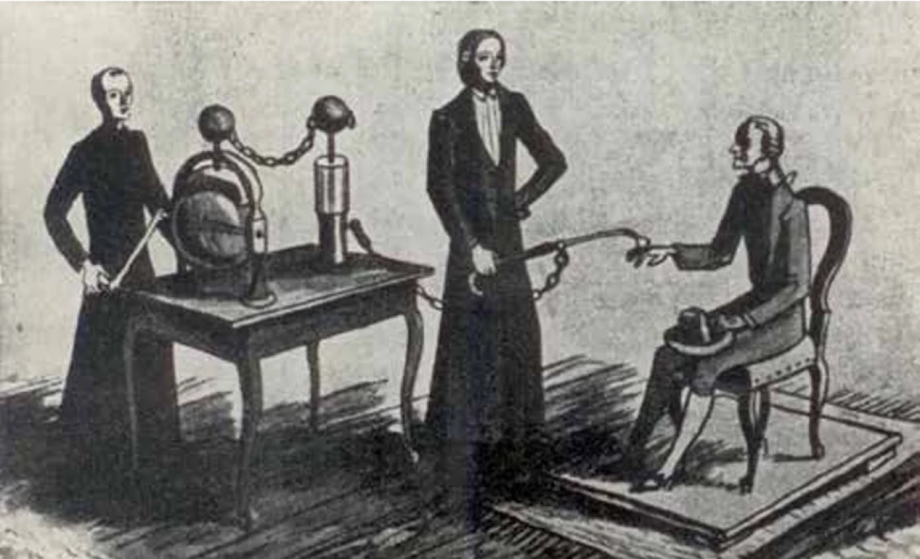 Léčba elektřinou na soudobé ilustraci