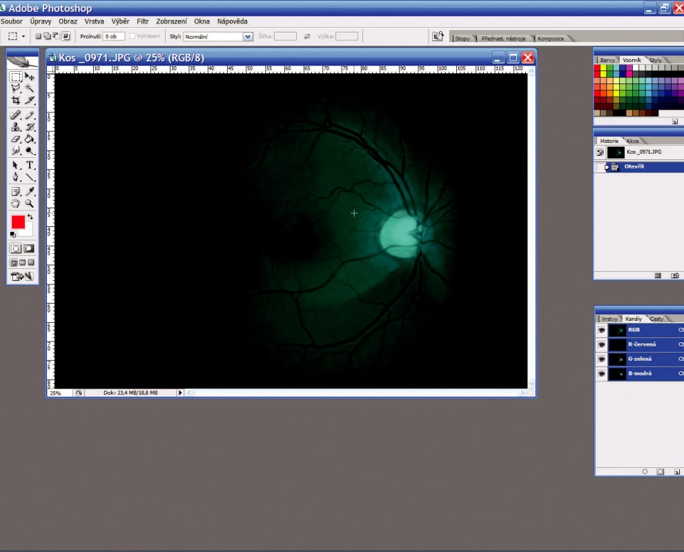 Originální snímek a jeho načtení do programu Photoshop