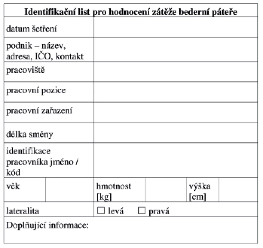 Identifikační list posuzovaného