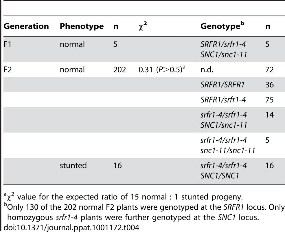 Two copies of <i>SNC1</i> are required for stunting in F2 plants from the cross <i>snc1-11</i>×<i>srfr1-4</i>.