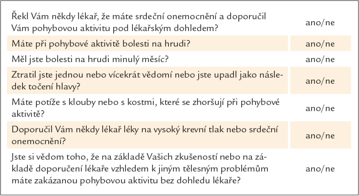Dotazník zjištění rizika zátěže u osob středního věku/seniorů [25].