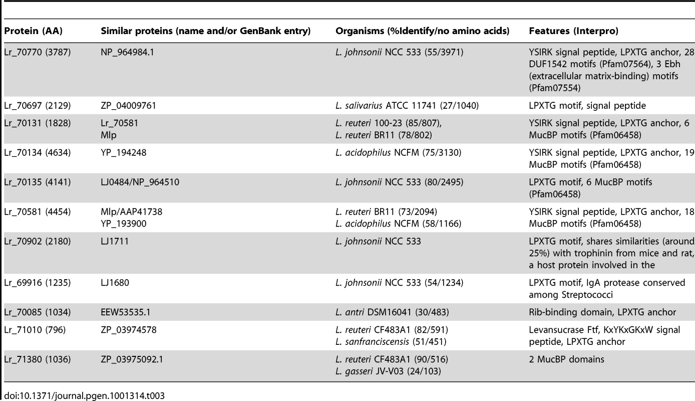 Large surface proteins (&amp;gt;750 amino acids) specific to rodent strains.