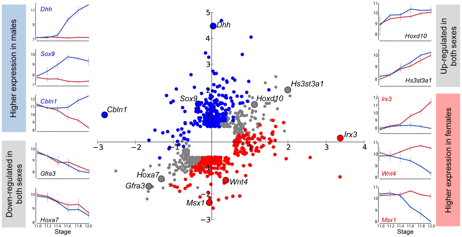 Changes in XX and XY gonads contribute to expression fold change between E11.0 and E12.0.