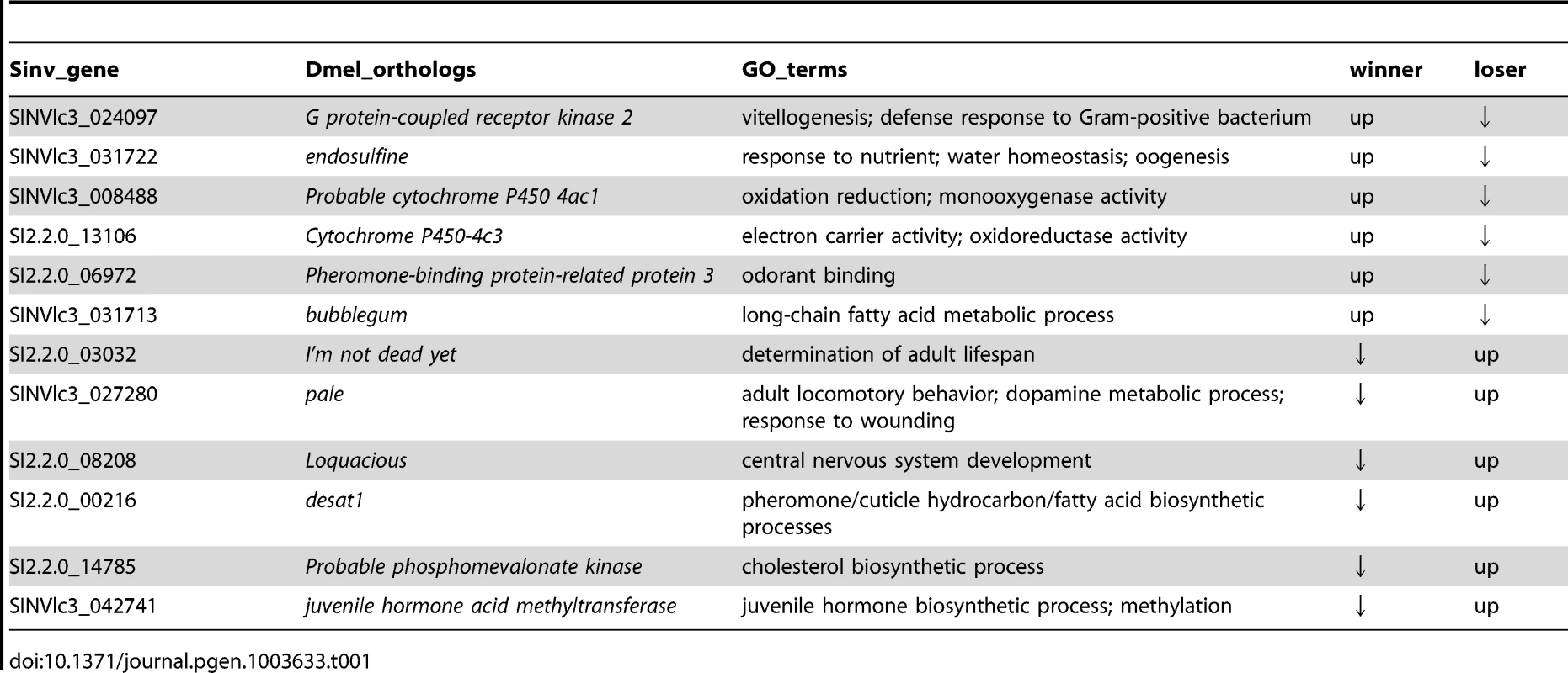 Patterns of expression of the most relevant transcripts that were differentially regulated between winners and losers in experiment 1 (P&amp;lt;0.001).