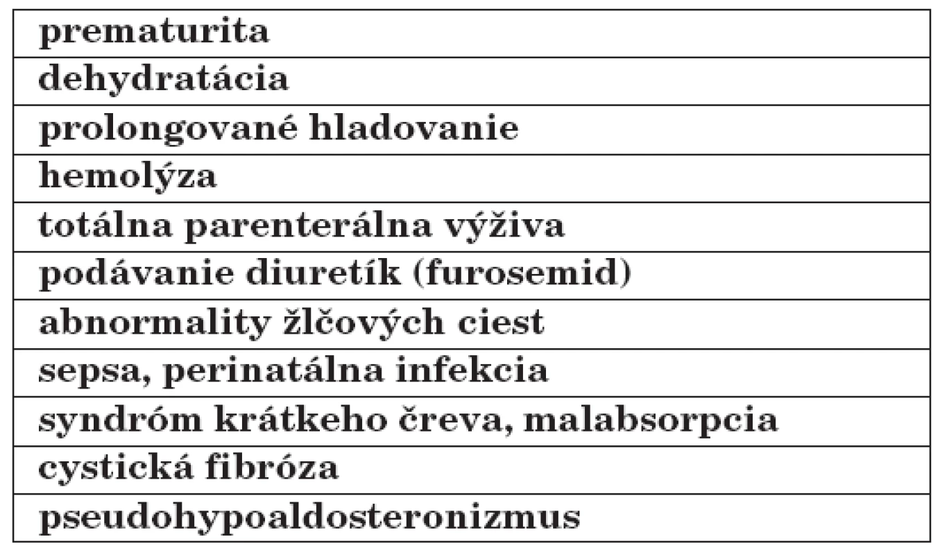Významné rizikové faktory vzniku novorodeneckej cholelitiázy.