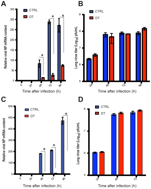 Depletion of total DCs or Langerin<sup>+</sup> DCs compromises viral load in the MLNs during infection.