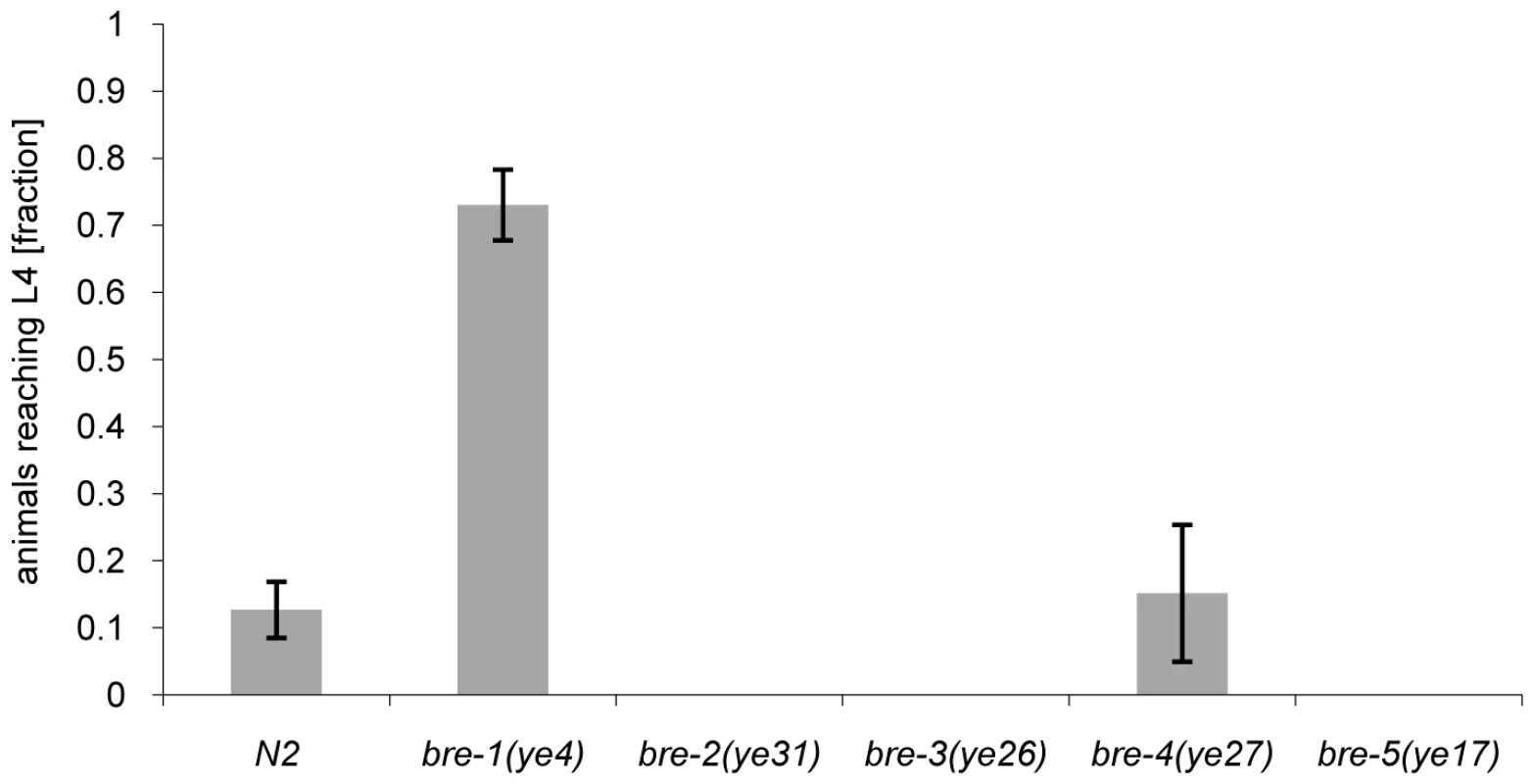 Resistance of <i>bre-1</i> mutant towards CGL2-mediated toxicity.