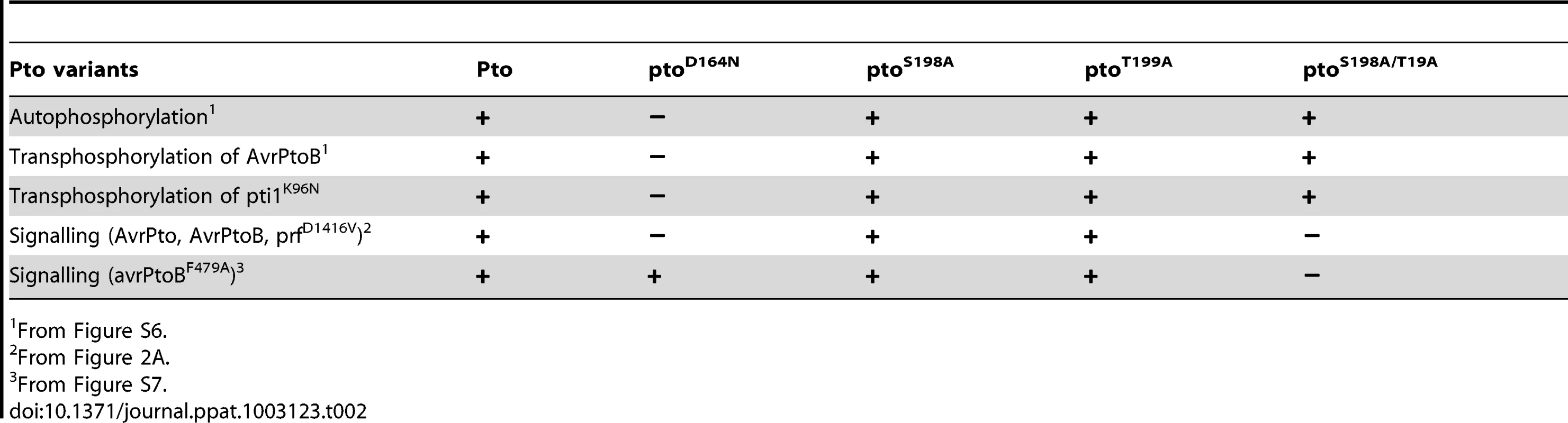 Summary of Pto signalling activities.
