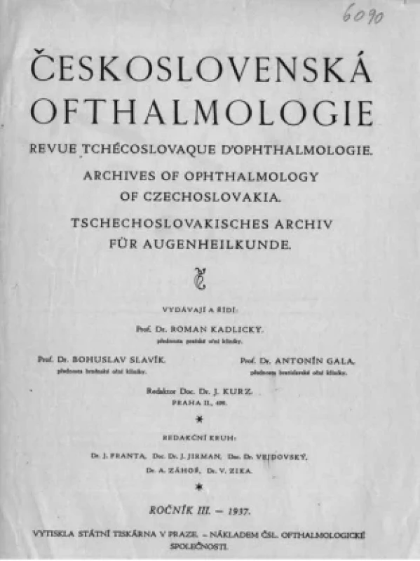 Obálka III. Ročníku časopisu Československá oftalmologie z roku 1937