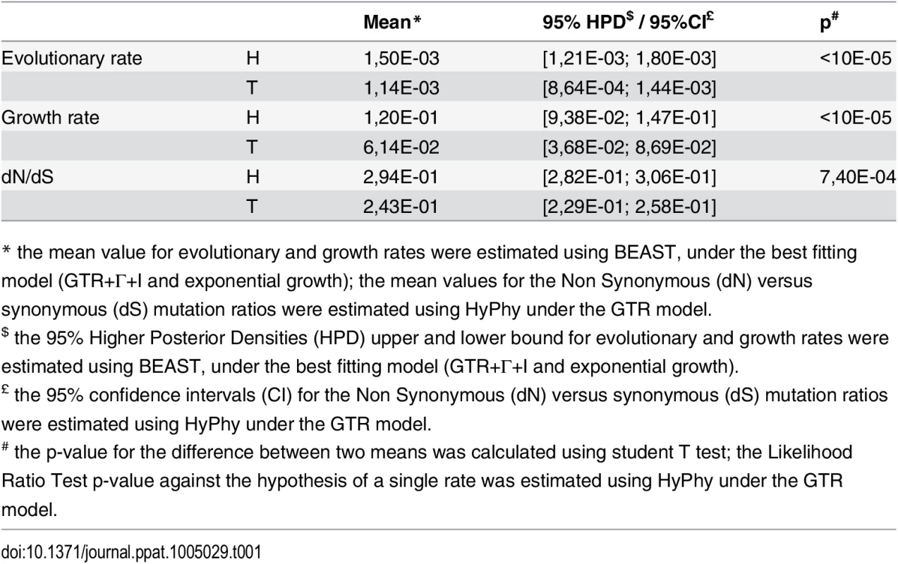 Comparison of rate and ratio estimates between H and T subgroups.