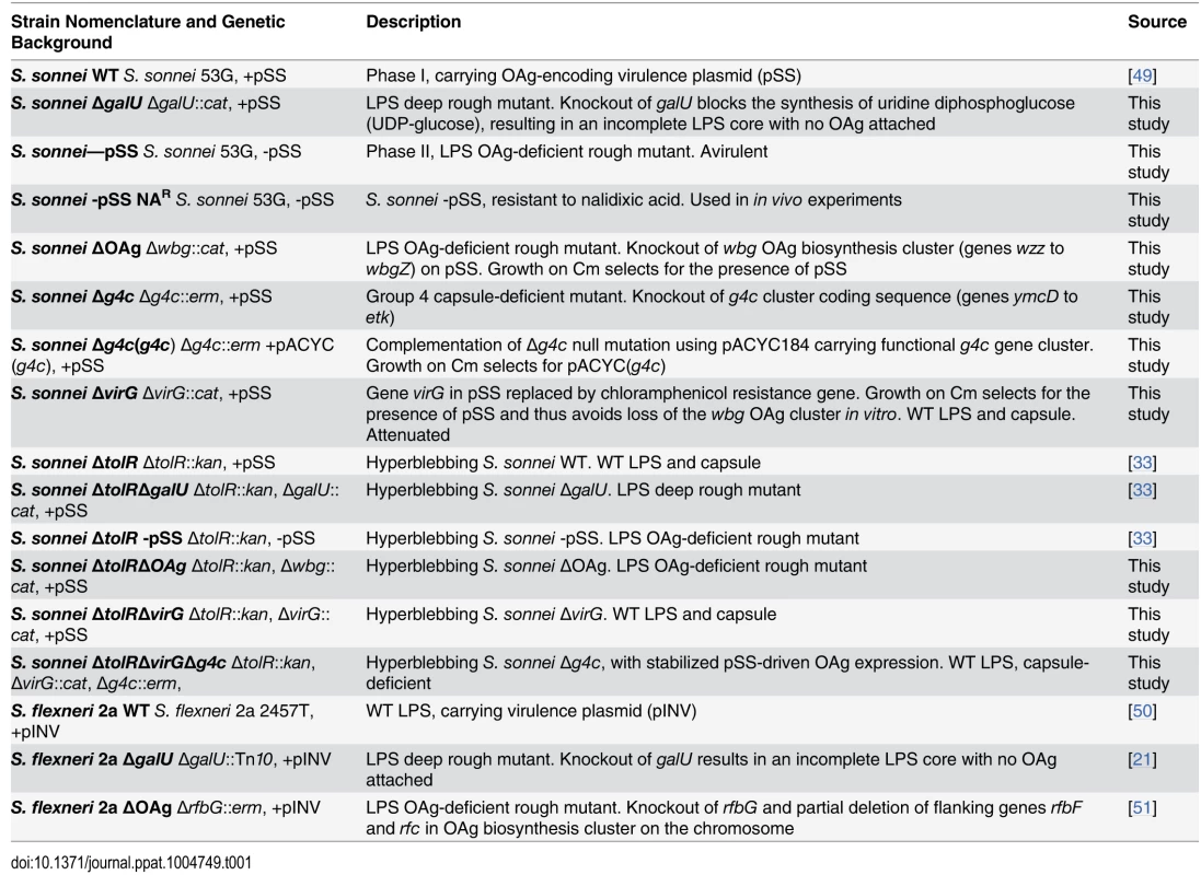 <i>Shigella</i> strains used in this study, their abbreviation and a brief description of their phenotype.