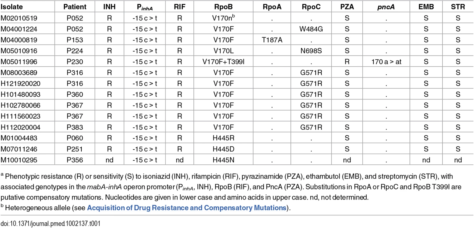 Drug resistance and compensatory mutations in poly-resistant isolates<em class="ref"><sup>a</sup></em>.