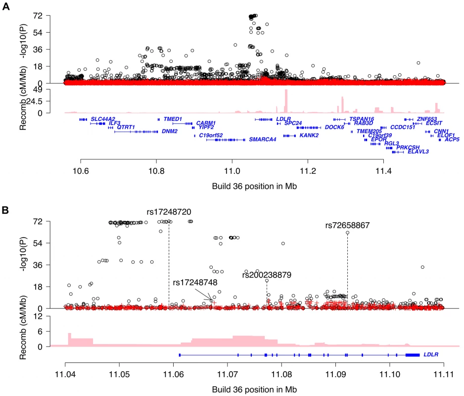 Overview of non-HDL-C associations in the region around <i>LDLR</i>.